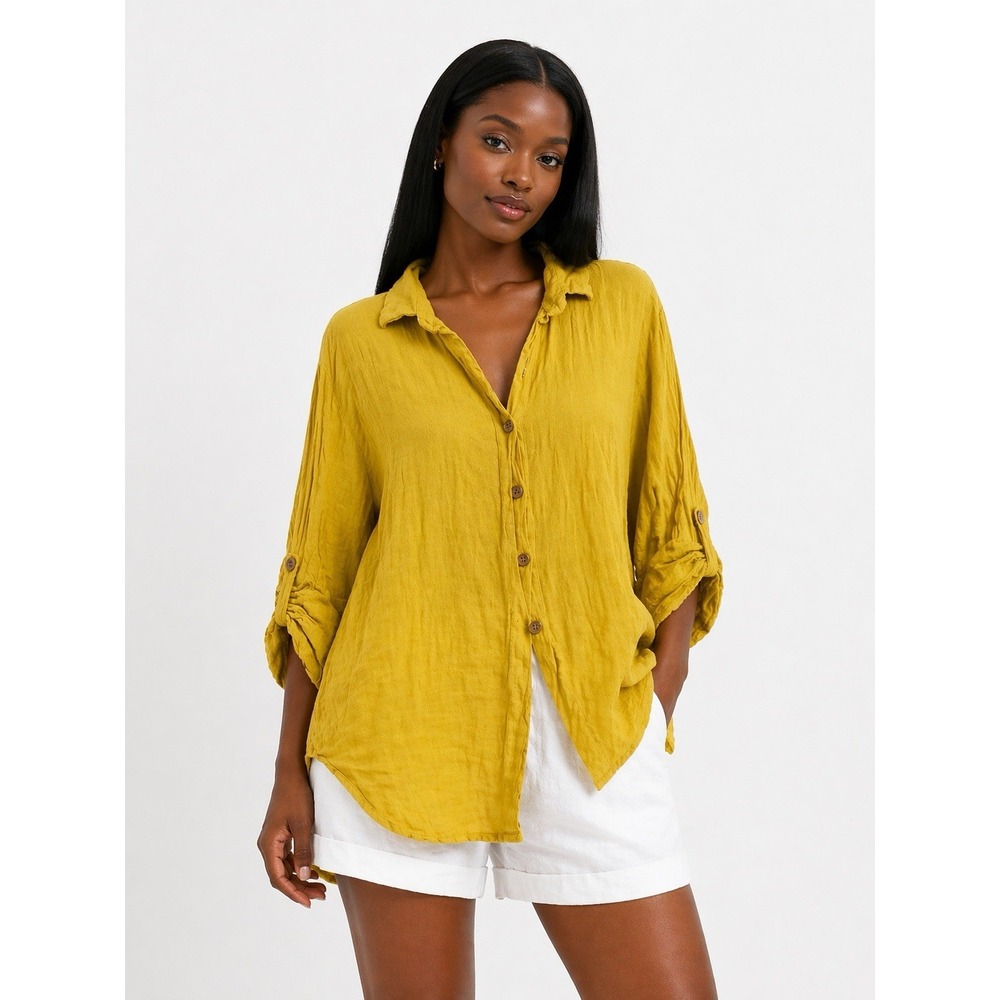 Italian Artisan Mustard Cotton  Linen-Look Texture. M/L $180
